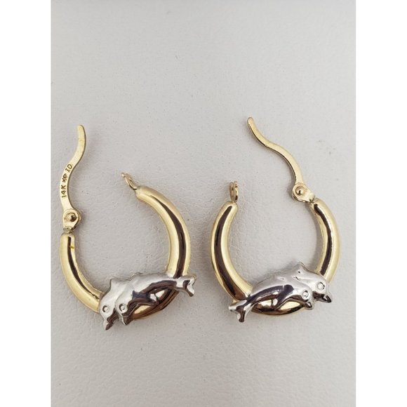14k REAL GOLD Hollow Super Light Dolphin Hoop Earrings - Picture 13 of 13
